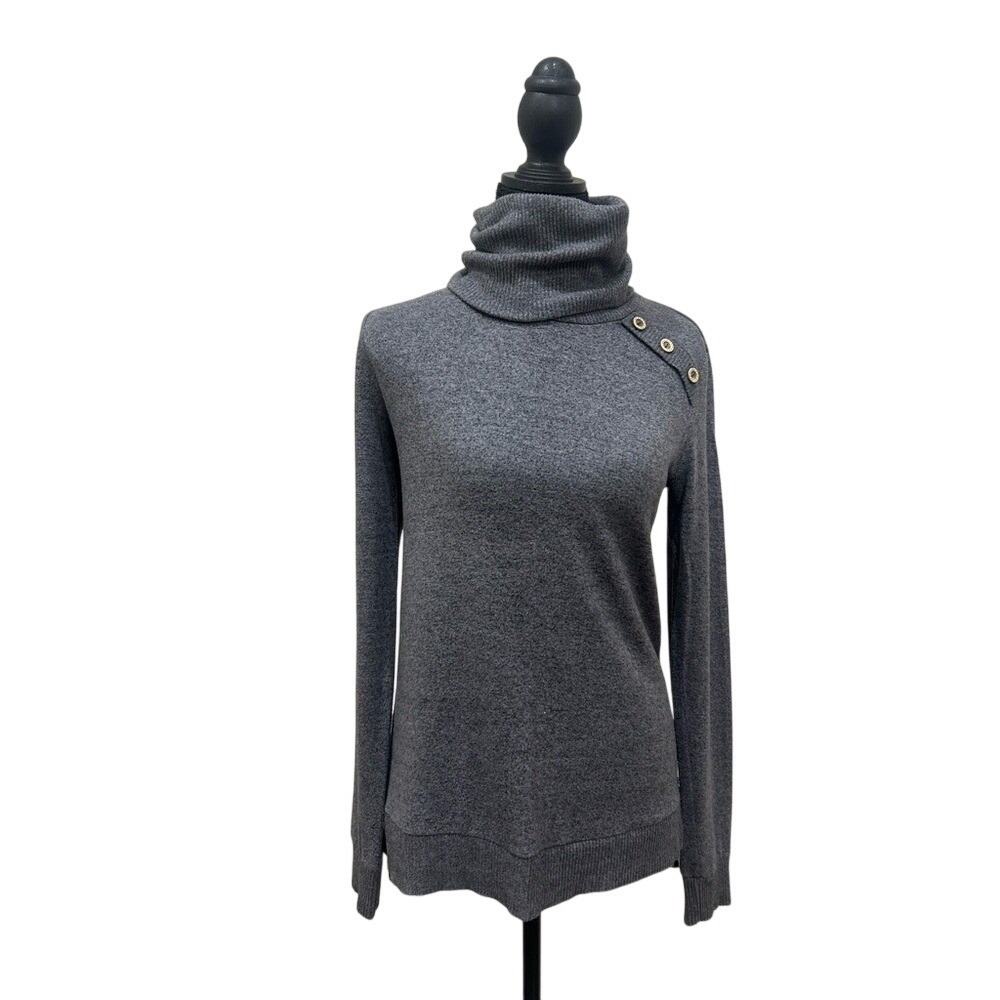 Gray‎ Turtleneck Sweater with Button Detail